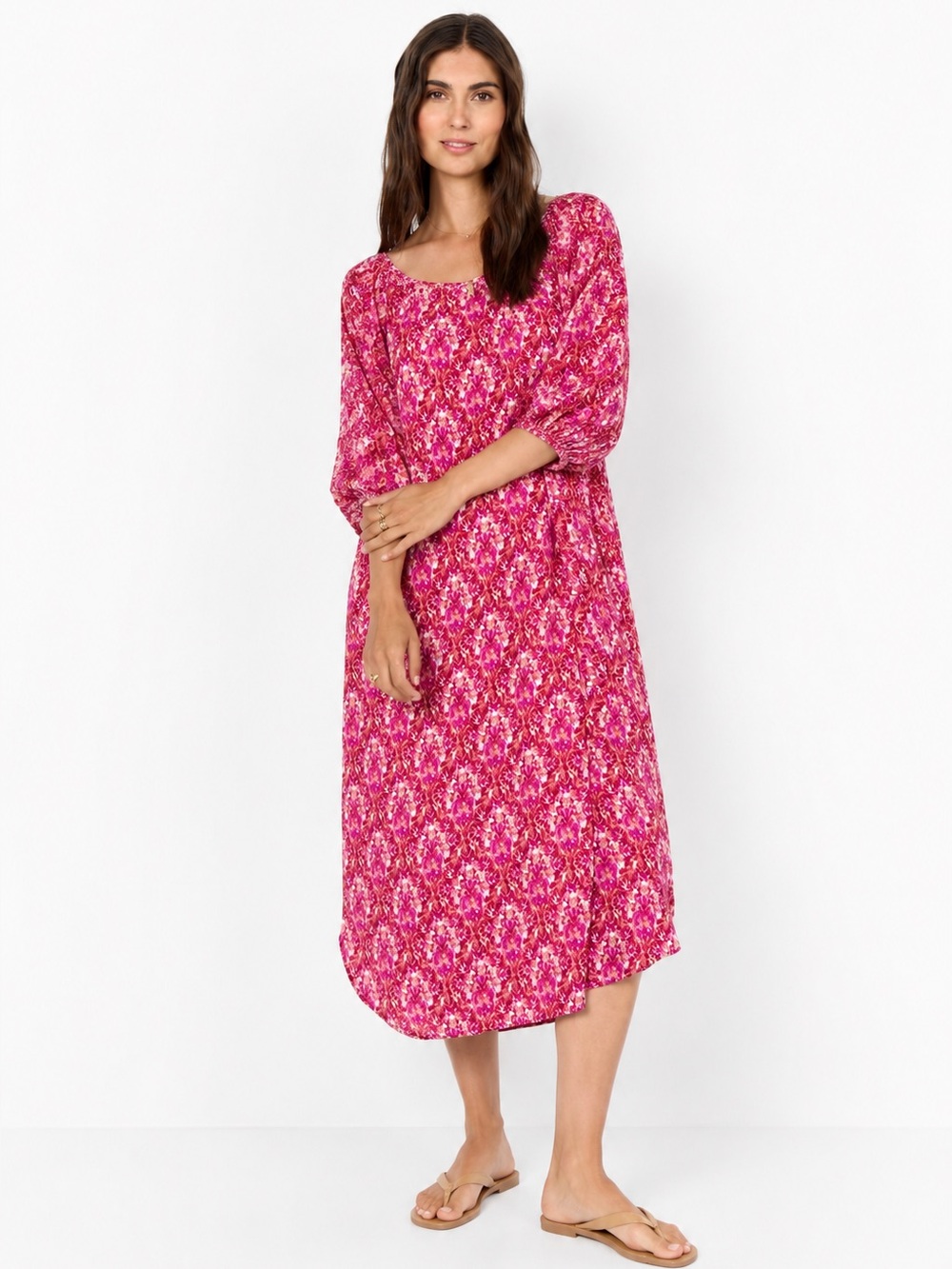 SoyaConcept Women's Pink Patterned Scoop-Neck Dress Size M